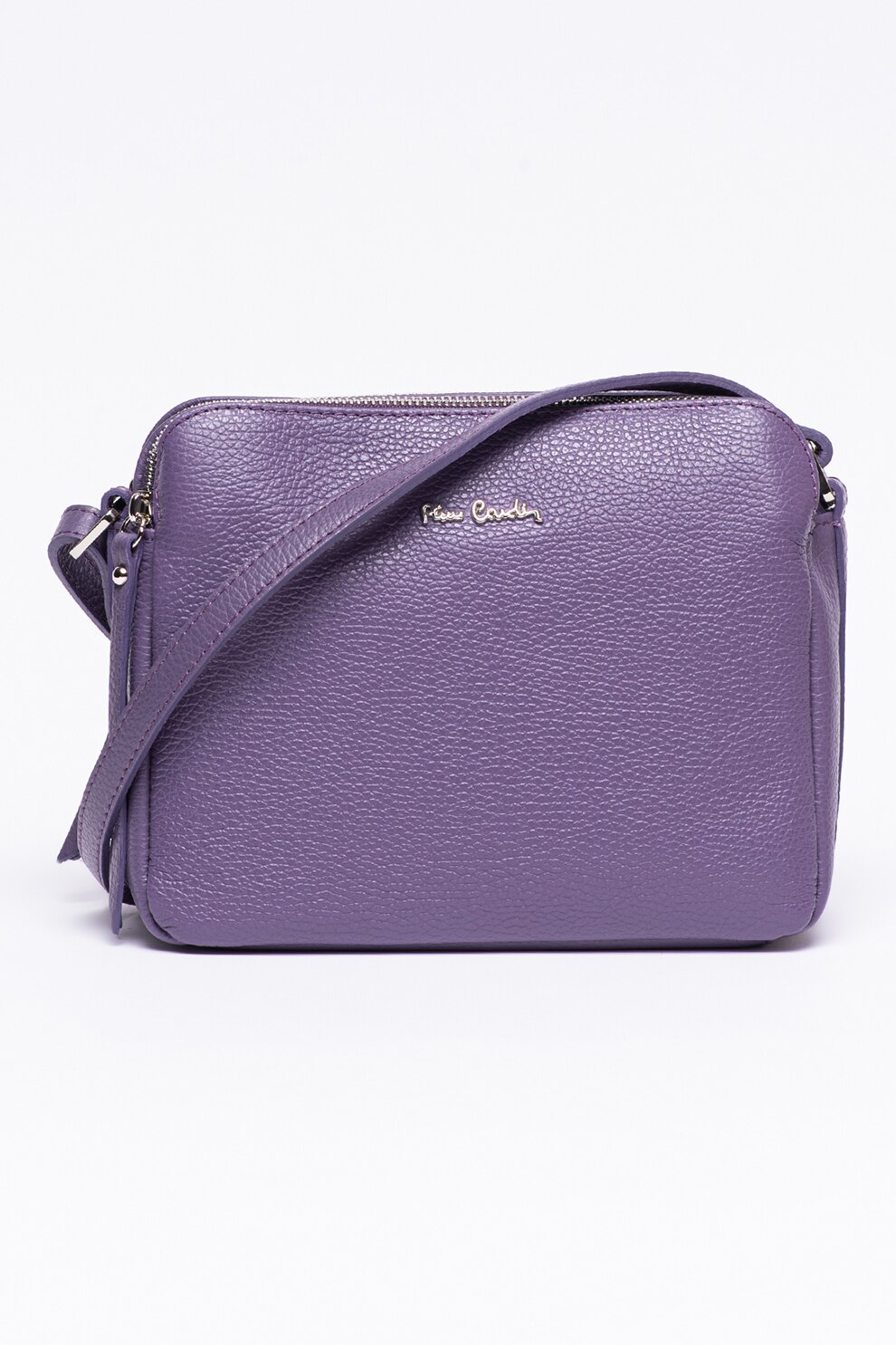 Pierre Cardin, Geanta crossbody de piele cu aplicatie logo metalica, Violet prafuit