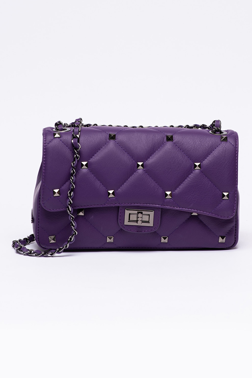 Pierre Cardin, Geanta crossbody de piele cu aplicatii de tinte, Violet