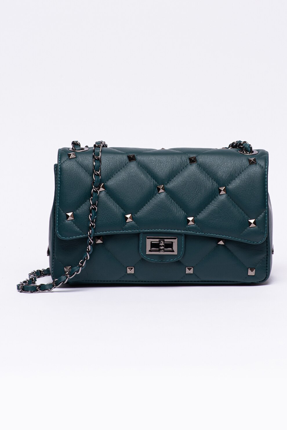 Pierre Cardin, Geanta crossbody de piele cu aplicatii de tinte, Verde forest