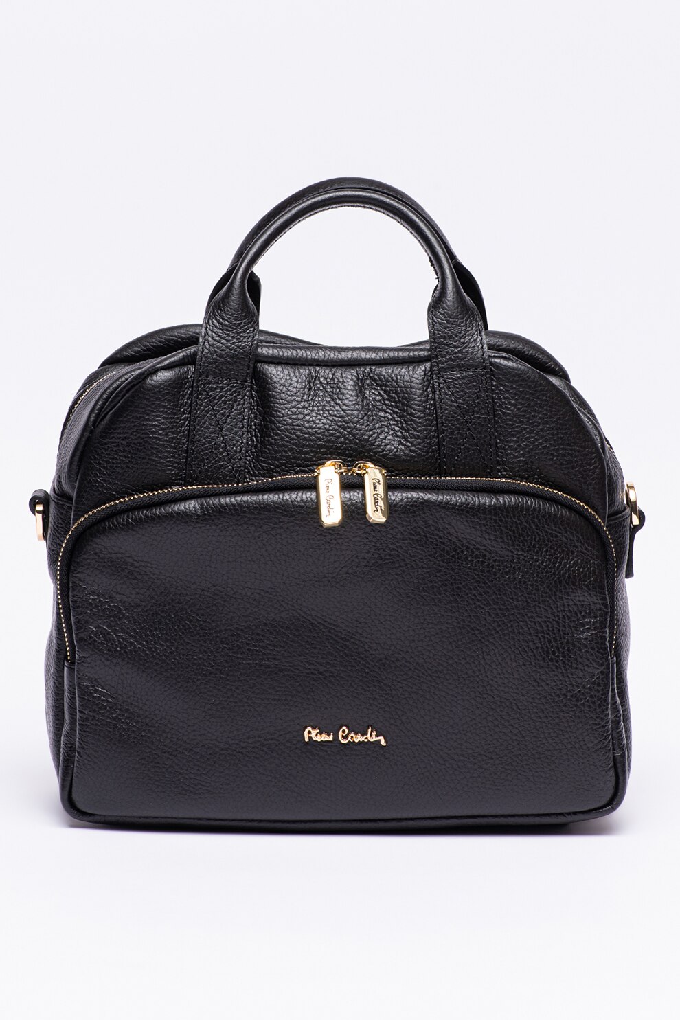 Pierre Cardin, Geanta de piele cu maner si aspect texturat, Negru