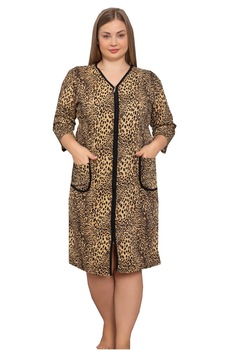 Halat dama cu fermoar big size ,imprimeu animal print, Maro Halat dama cu fermoar big size ,imprimeu animal print, Maro