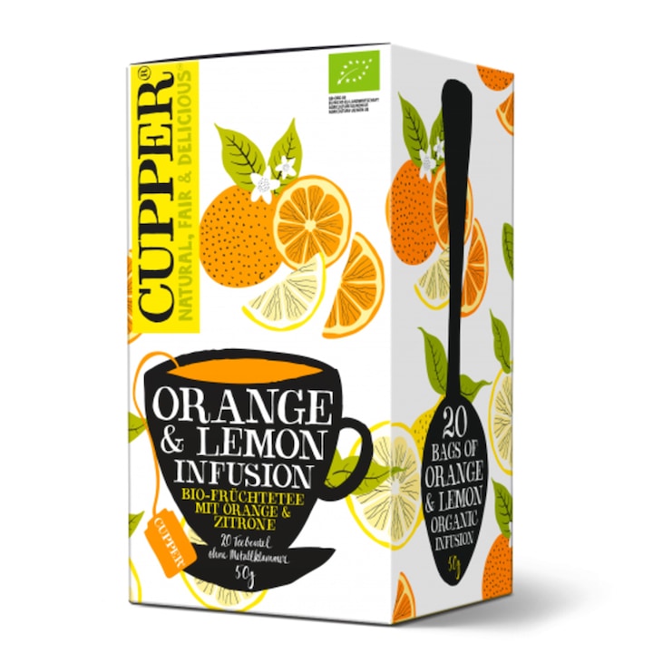 Ceai portocala si lamaie, Cupper, Bio, 20 de plicuri, 50 g