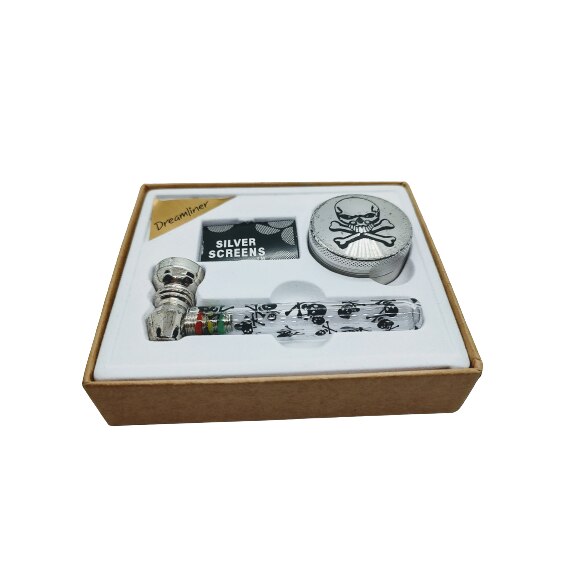 Set Dreamliner - grinder 3 componente, pipa din sticla si site de rezerva pentru pipa