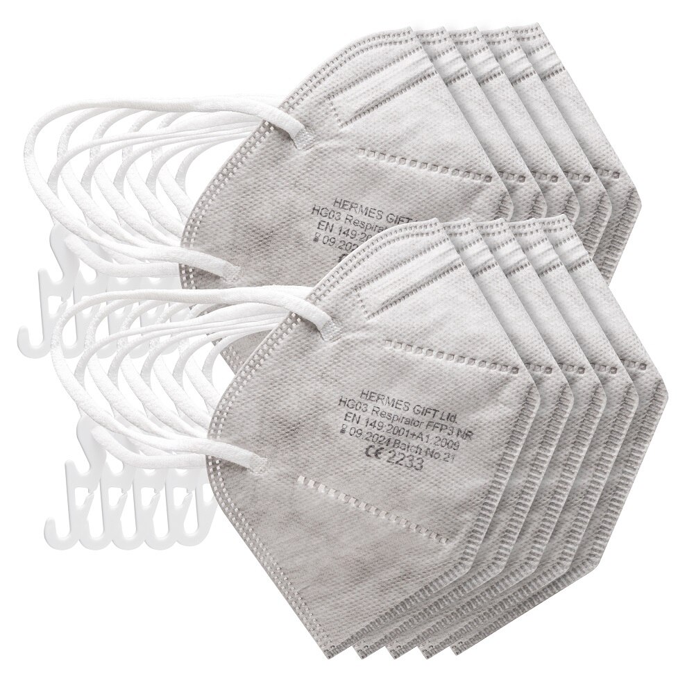 Set 10 Masti de protectie respiratorie ,Hermes Gift , FFP3 , 5 straturi , Gri