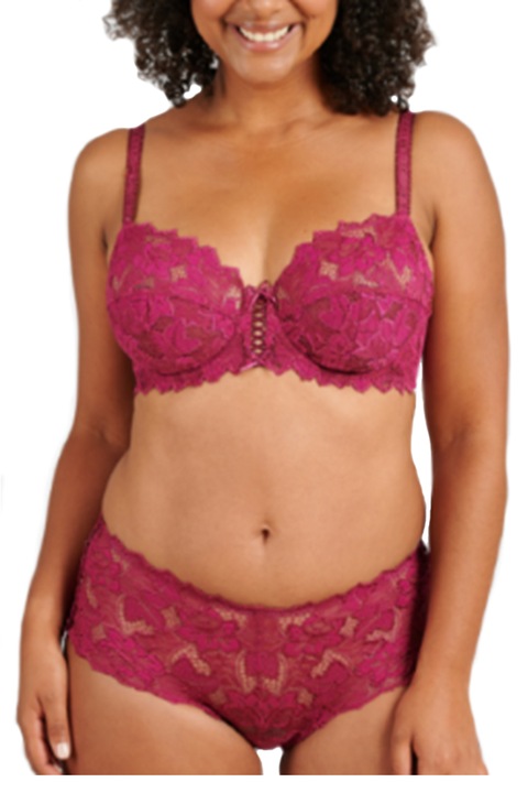 Sutien frantuzesc tip corset cu sustinere, fara burete, din dantela, S Complexe Arum, Roz zmeuriu