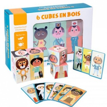 Puzzle chipuri si corpuri, cu 6 cuburi, din lemn - Krista® Puzzle chipuri si corpuri, cu 6 cuburi, din lemn - Krista®