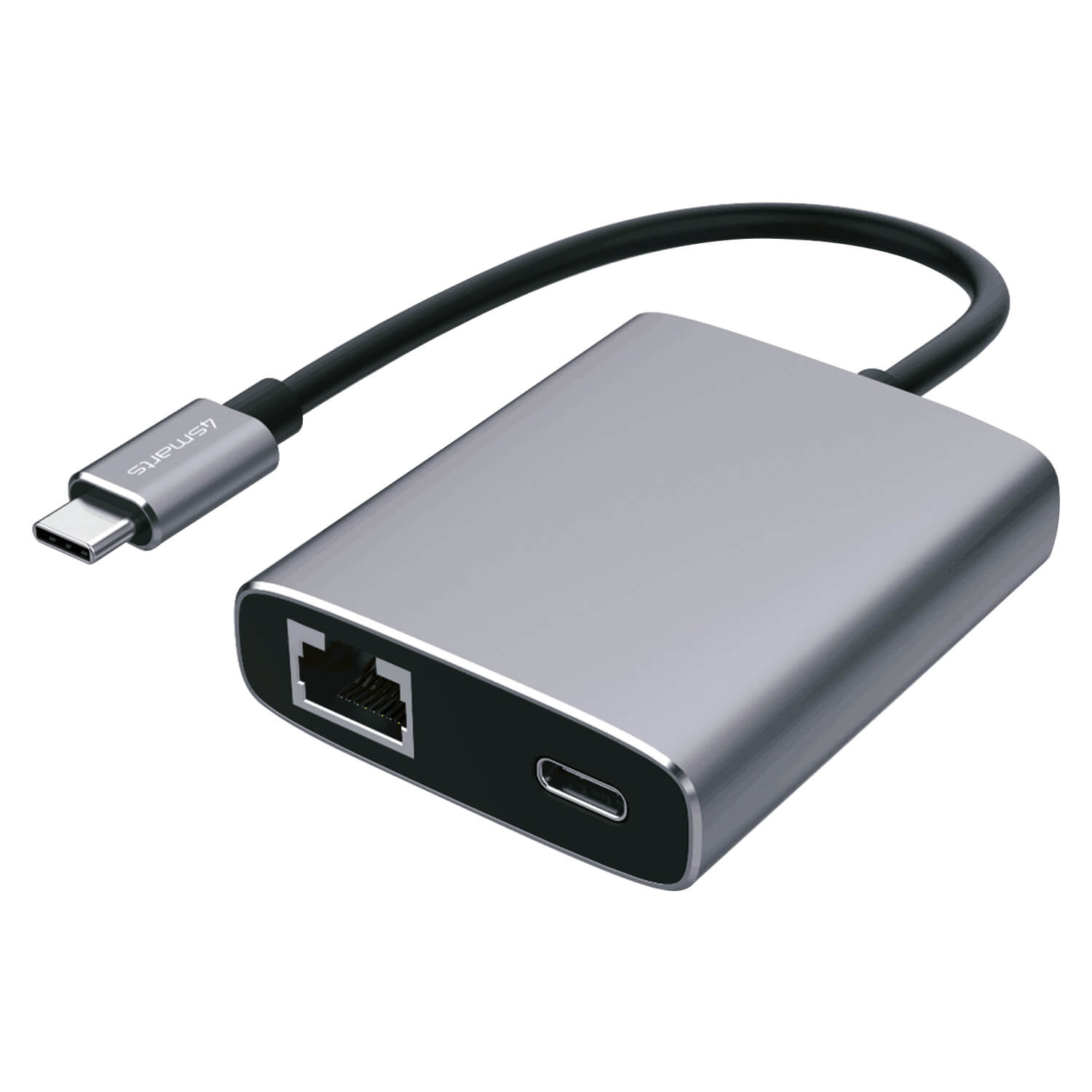 Adaptor USB-C la Ethernet pentru dispozitive cu port USB-C, 4Smarts USB-C to Ethernet and USB-C Adapter, negru