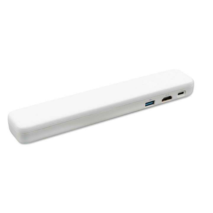 Hub multifunctional cu HDMI, VGA, USB-C, USB 3.0, intrare audio de 3,5 mm si compartiment pentru Apple Pencil 2, 4smarts Active 4in1 Hub USB-C, alb
