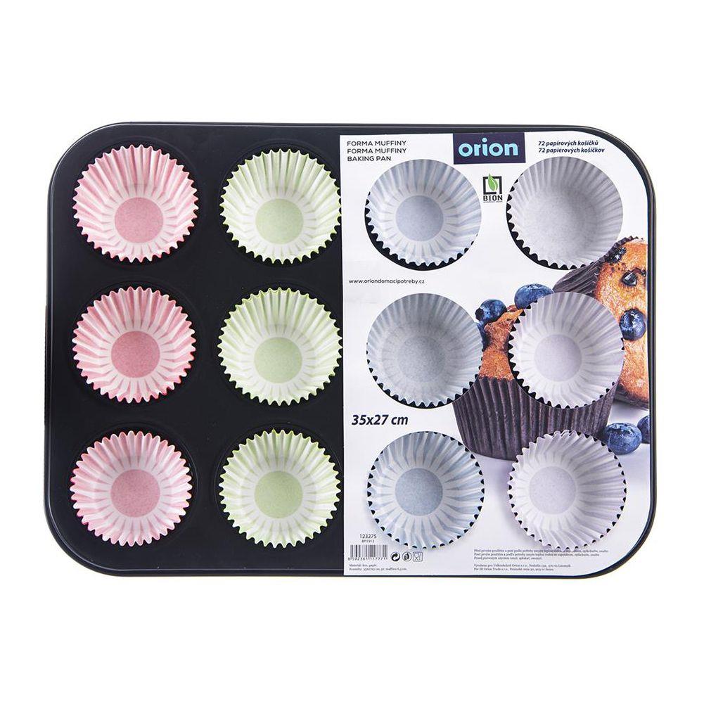 Tava briose, Orion, Metal, 12 compartimente, 72 forme hartie, 35x27 cm, Negru