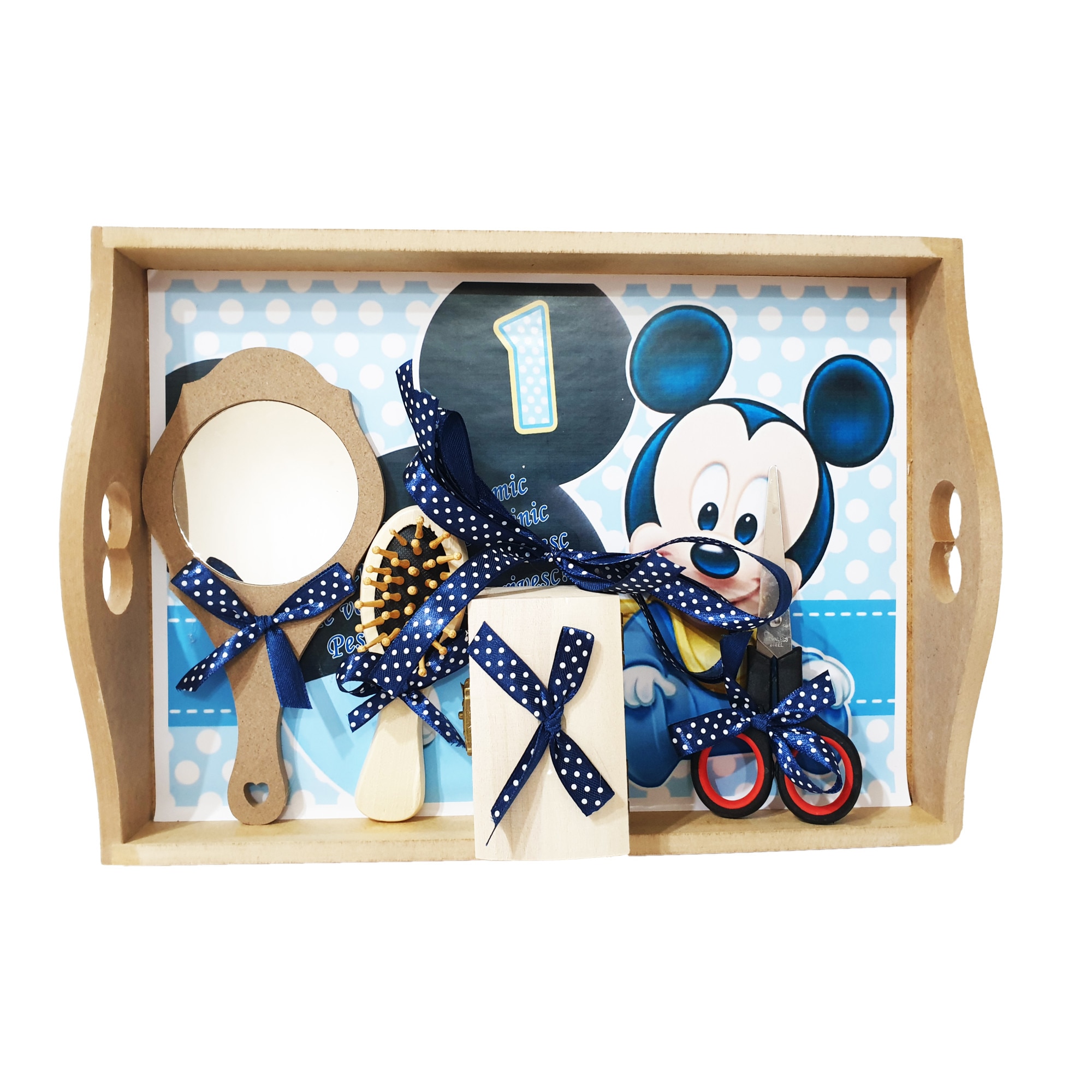 Tavita cu model Mickey Mouse pentru taierea motului din lemn,baietel , 5 piese