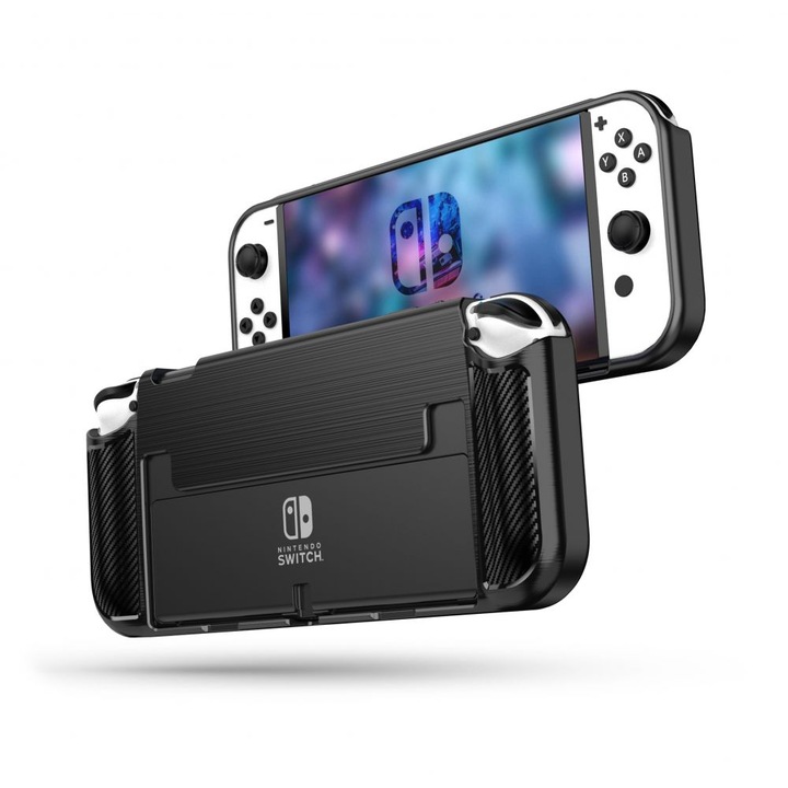 Tech-Protect TPUCarbon Nintendo Switch Oled szilikon hátlap tok - fekete