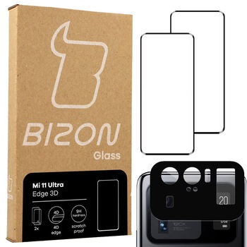 Folie de sticla securizata Bizon Glass Edge 3D - 2 bucati + protectie obiectiv, Xiaomi Mi 11 Ultra, negru Folie de sticla securizata Bizon Glass Edge 3D - 2 bucati + protectie obiectiv, Xiaomi Mi 11 Ultra, negru