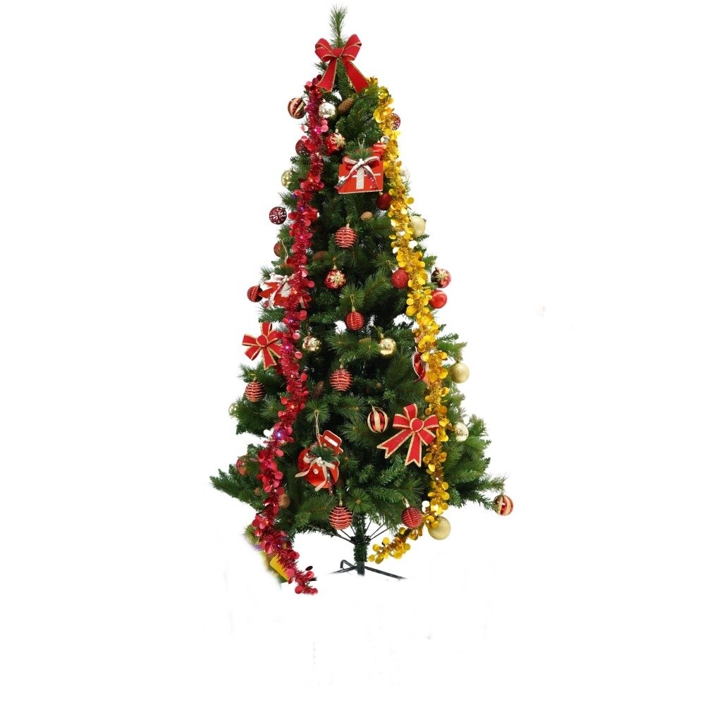 Brad artificial de Craciun impodobit cu elemente decorative, interior/exterior, inaltime 210 cm, Flippy, verde, suport metalic inclus