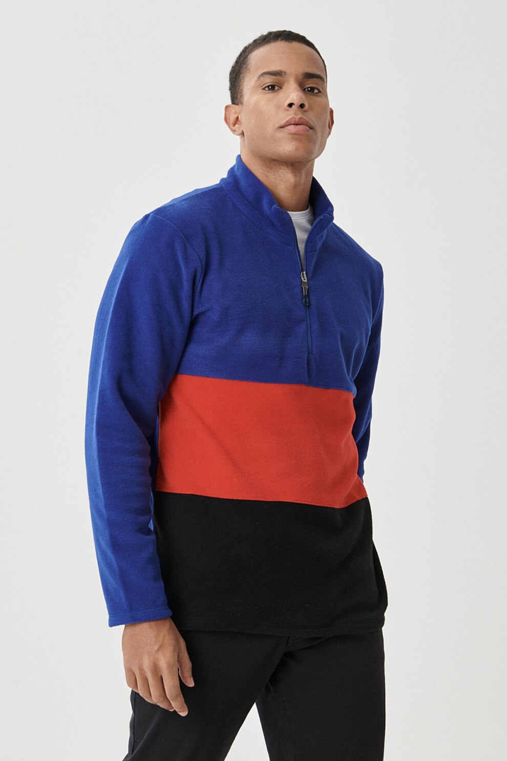 AC&Co, Bluza sport colorblock cu fenta cu fermoar, Albastru royal/Rosu caramiziu/Negru