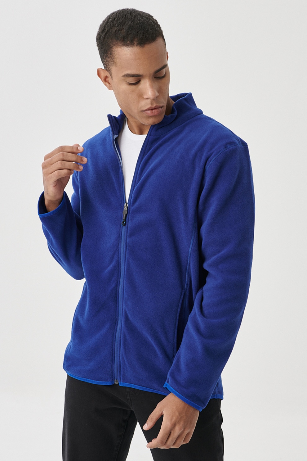 AC&Co, Bluza sport din material fleece cu fermoar, Albastru royal