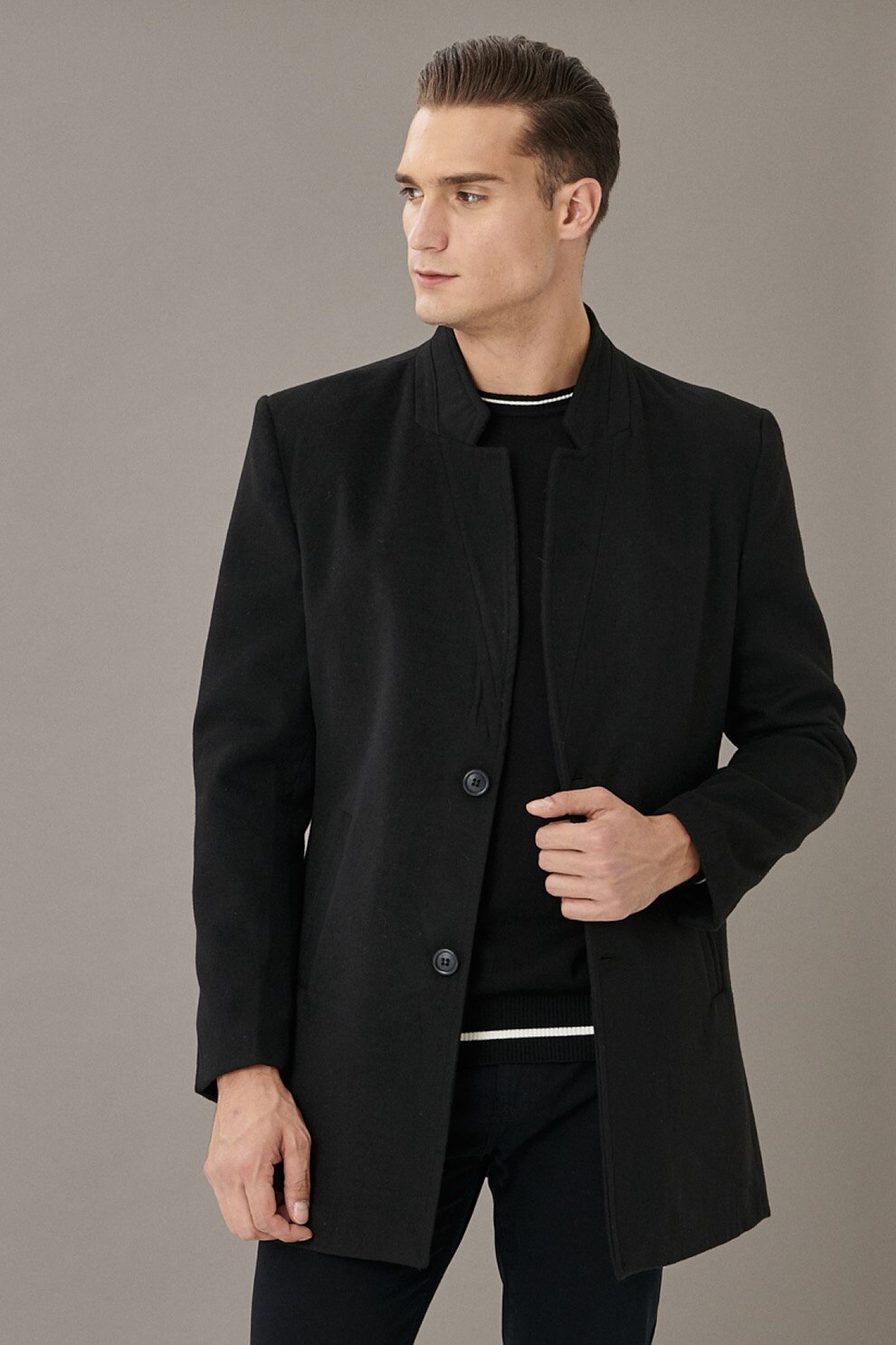 AC&co, Palton cu nasturi si guler scurt, Negru