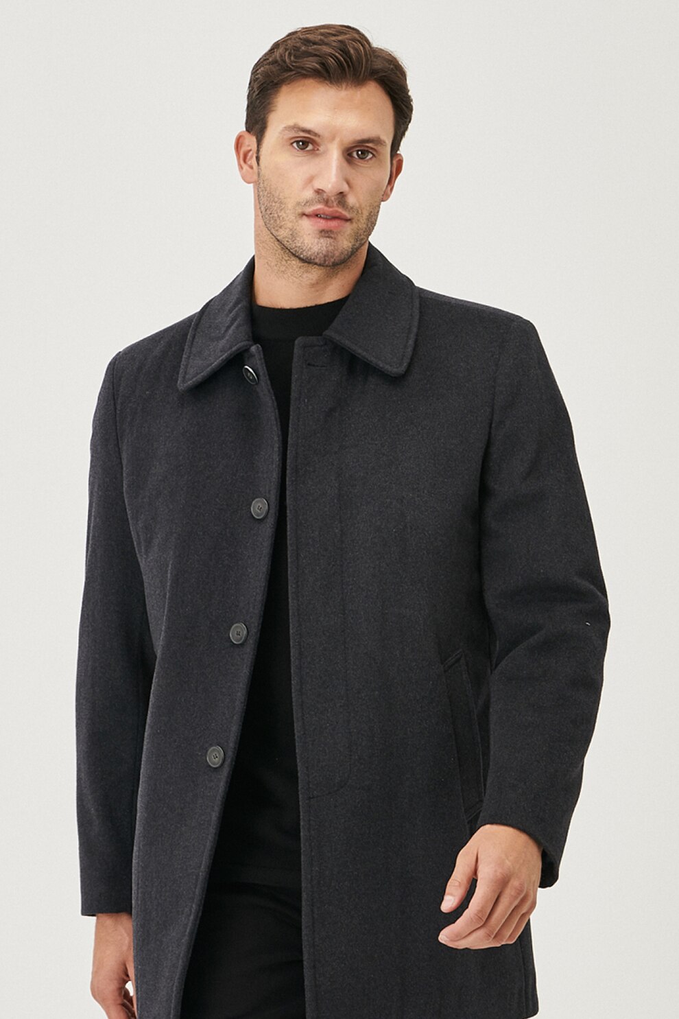 AC&Co, Palton din amestec de lana cu nasturi, Gri antracit