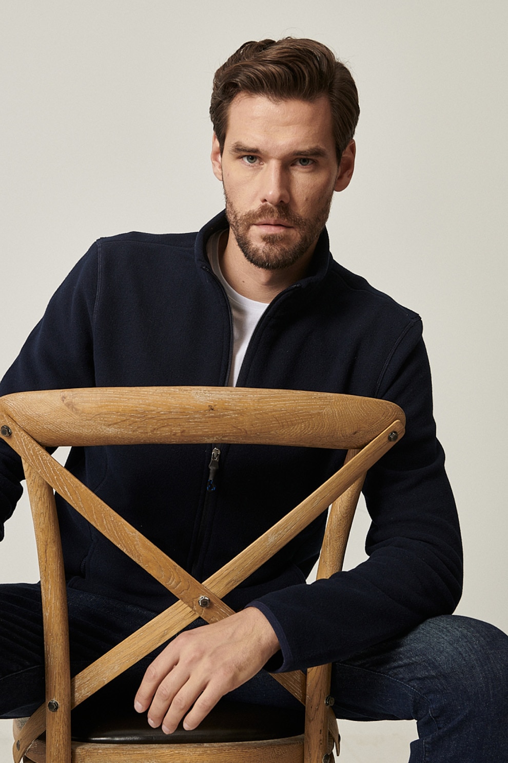 AC&Co, Bluza sport din material fleece cu fermoar, Bleumarin inchis