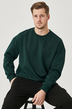 AC&Co, Bluza sport cu decolteu la baza gatului si maneci cazute, Verde inchis AC&Co, Bluza sport cu decolteu la baza gatului si maneci cazute, Verde inchis