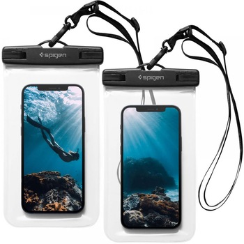 Spigen A601 IPX8 Husa impermeabila pentru 2 persoane pentru telefon de maxim 8 inci, transparent-negru Spigen A601 IPX8 Husa impermeabila pentru 2 persoane pentru telefon de maxim 8 inci, transparent-negru
