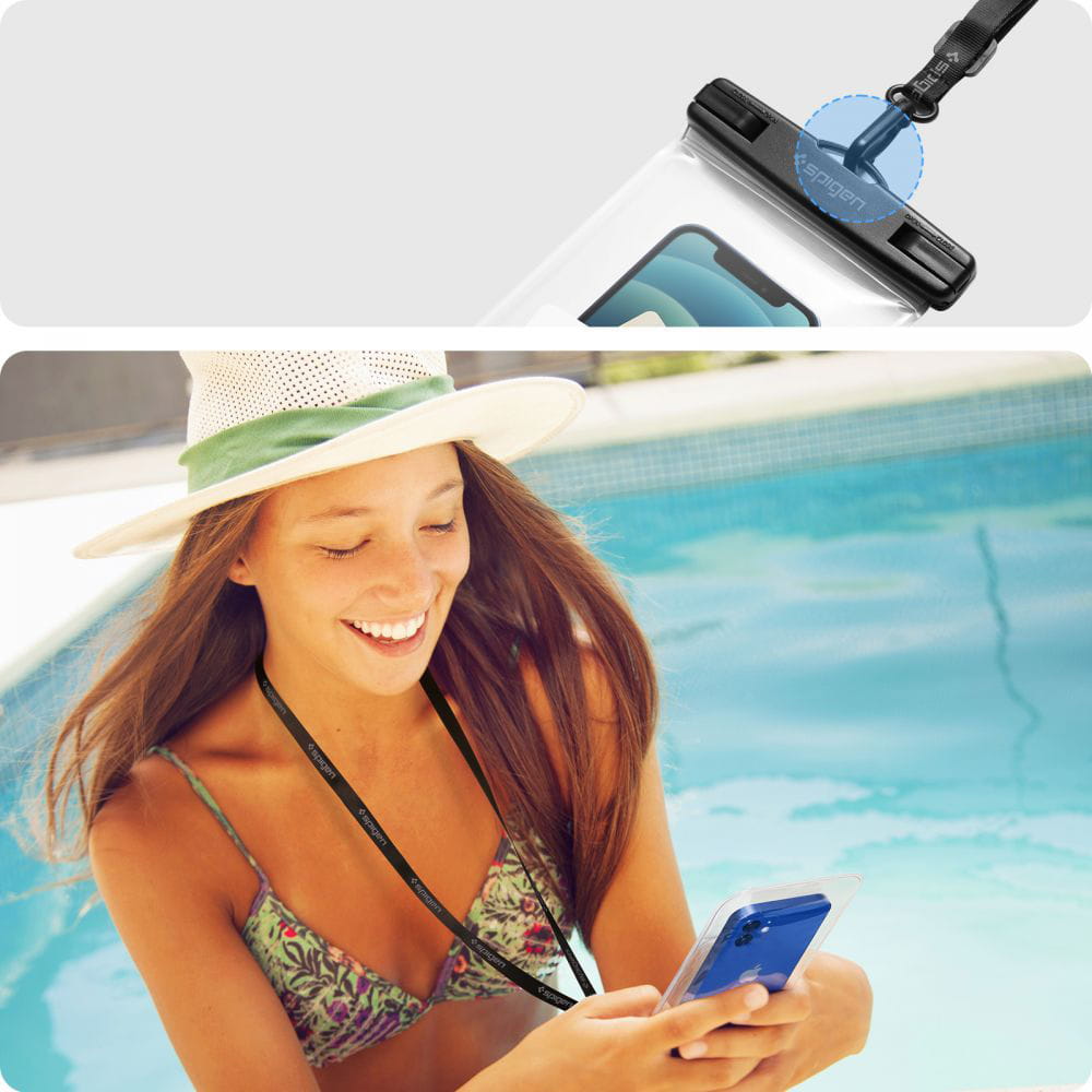 Spigen A601 IPX8 Husa impermeabila pentru 2 persoane pentru telefon de maxim 8 inci, transparent-negru