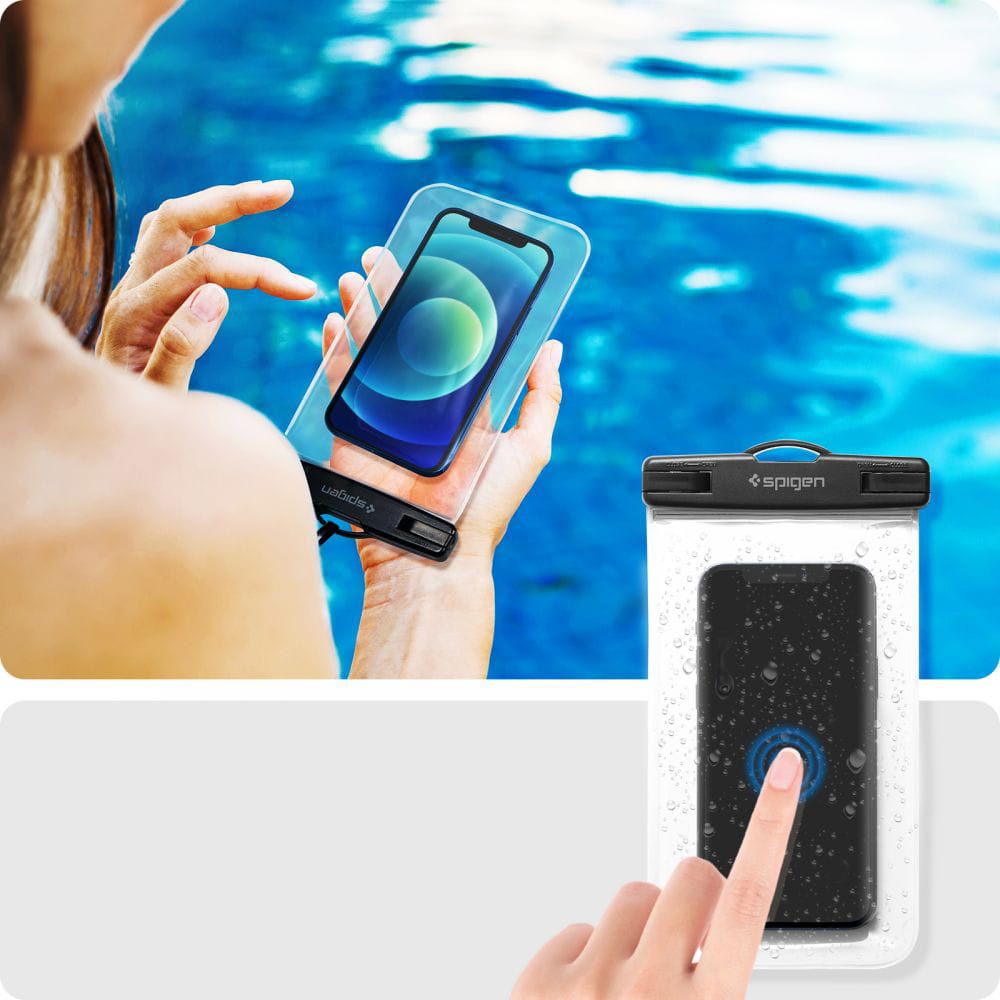 Spigen A601 IPX8 Husa impermeabila pentru 2 persoane pentru telefon de maxim 8 inci, transparent-negru