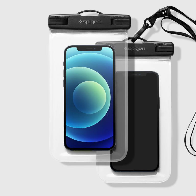 Spigen A601 IPX8 Husa impermeabila pentru 2 persoane pentru telefon de maxim 8 inci, transparent-negru