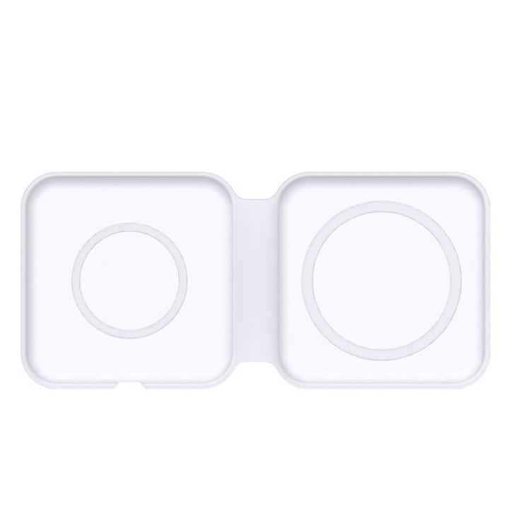 Suport dual pentru incarcare wireless pentru iPhone cu dispozitive compatibile Magsafe si Qi, 4smarts Wireless Charger UltiMAG 15W, alb