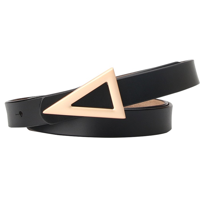 Curea dama cu catarama triunghiulara, GOGOU, piele naturala, reglabila, versatila, negru, 1.8x105 cm