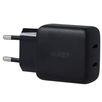 Incarcator de perete Aukey Swift II 20W, 2x USB-C PD, negru Incarcator de perete Aukey Swift II 20W, 2x USB-C PD, negru