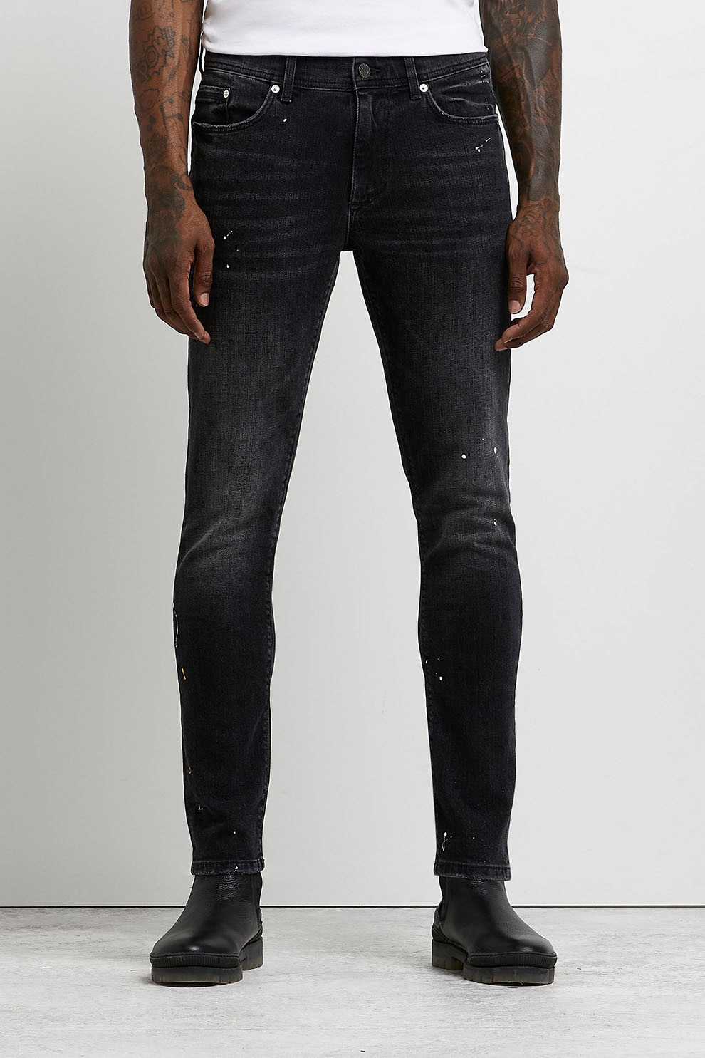 River Island, Blugi skinny cu aspect decolorat, Negru stins