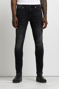 River Island, Blugi skinny cu aspect decolorat, Negru stins River Island, Blugi skinny cu aspect decolorat, Negru stins