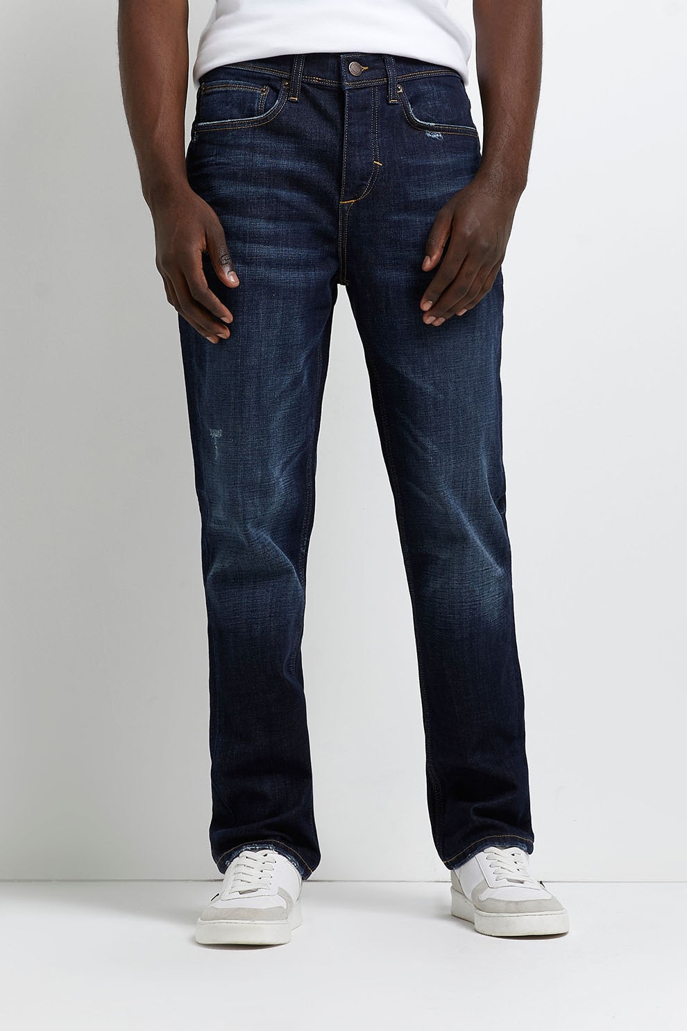 River Island, Blugi drepti cu aspect decolorat, Bleumarin