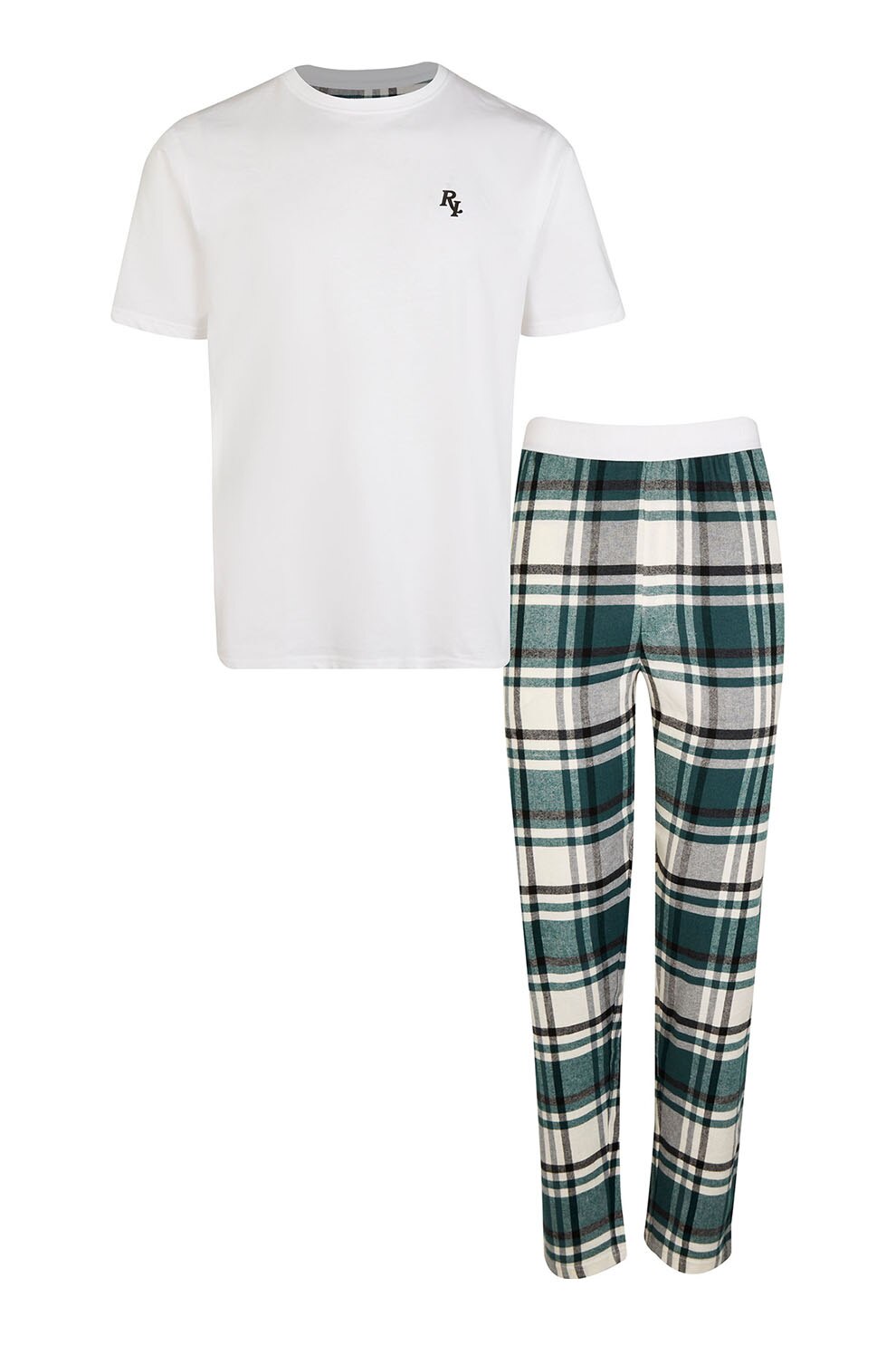River Island, Pijama de bumbac cu imprimeu, Alb/verde