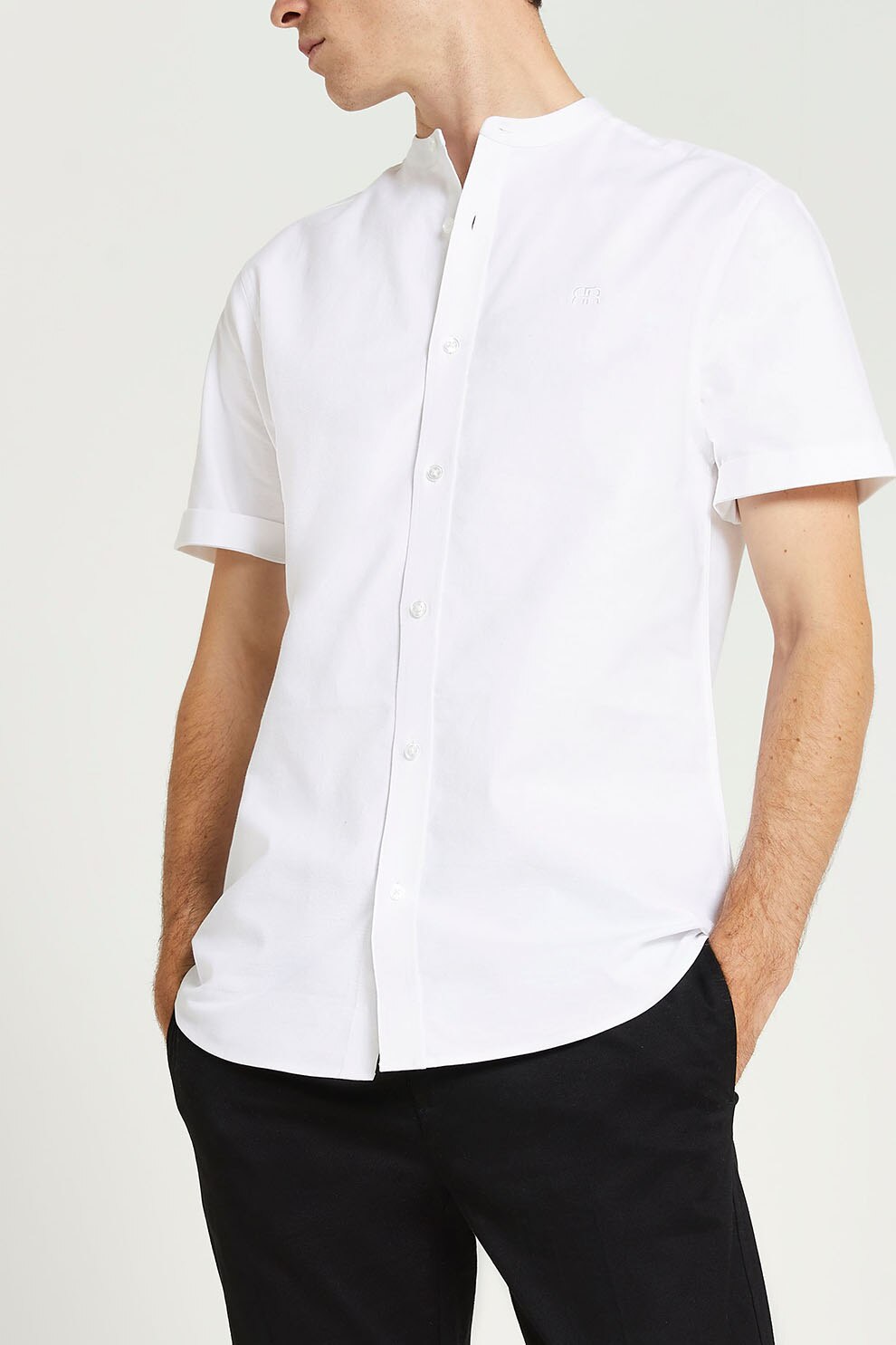 River Island, Camasa slim fit cu maneci scurte, Alb