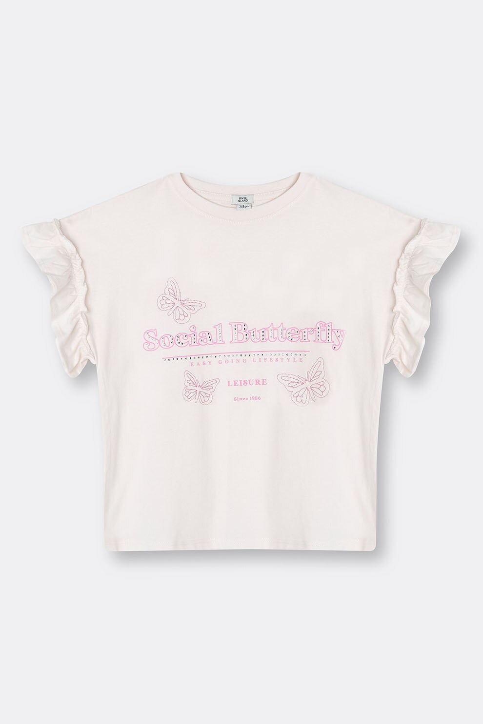 River Island, Tricou cu decolteu la baza gatului si strasuri, Alb/Roz