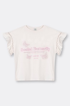 River Island, Tricou cu decolteu la baza gatului si strasuri, Alb/Roz River Island, Tricou cu decolteu la baza gatului si strasuri, Alb/Roz