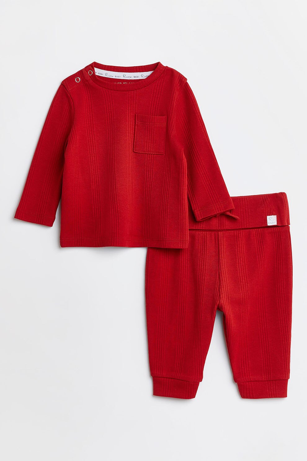 River Island, Set de bluza cu striatii si pantaloni, Rosu