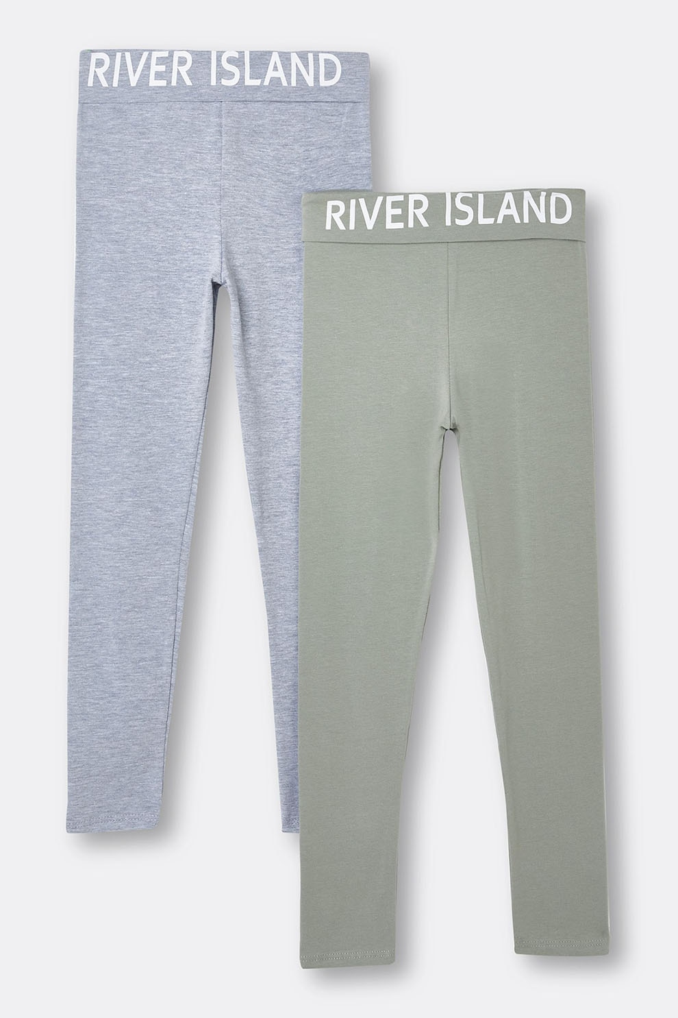 River Island, Set de colanti cu banda logo in talie - 2 perechi, verde feriga, gri melange