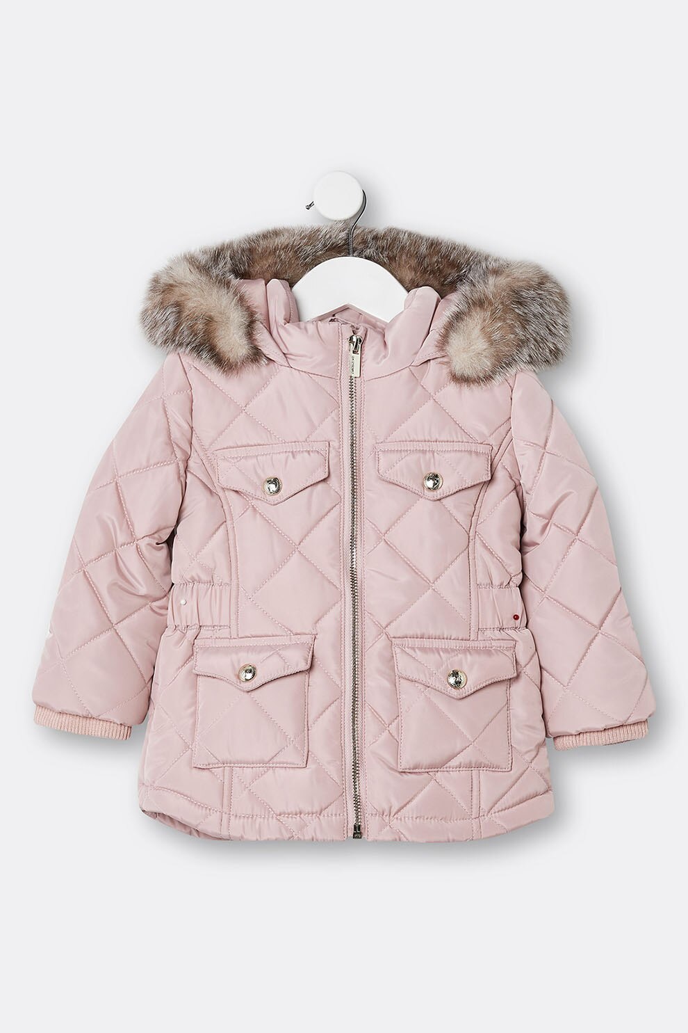 River Island, Geaca matlasata cu lana sintetica detasabila, Roz pal