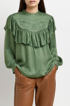 River Island, Bluza cu decolteu la baza gatului si broderii, Verde River Island, Bluza cu decolteu la baza gatului si broderii, Verde