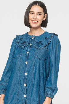 River Island, Camasa de denim cu guler Peter-Pan, Albastru River Island, Camasa de denim cu guler Peter-Pan, Albastru