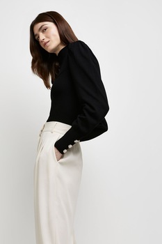 River Island, Pulover cu guler inalt si maneci bufante, Negru River Island, Pulover cu guler inalt si maneci bufante, Negru