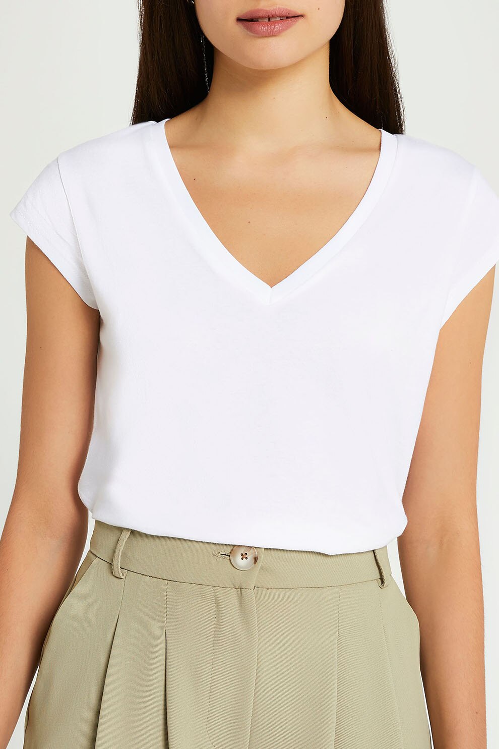 River Island, Tricou cu decolteu in V, Alb