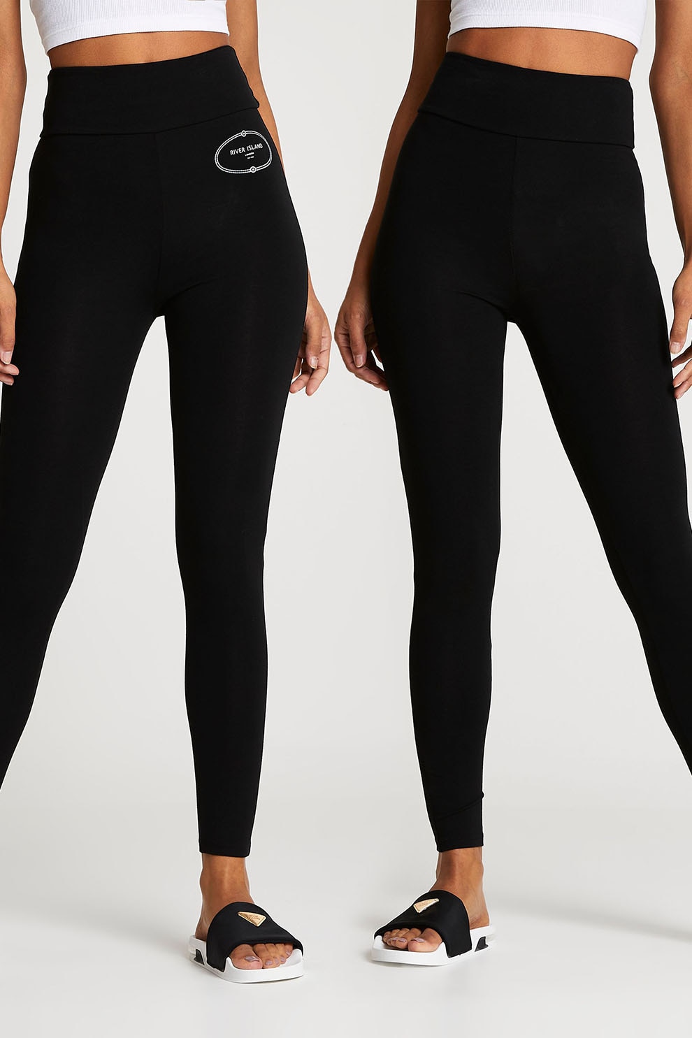 River Island, Set de colanti cu talie inalta - 2 perechi, Negru