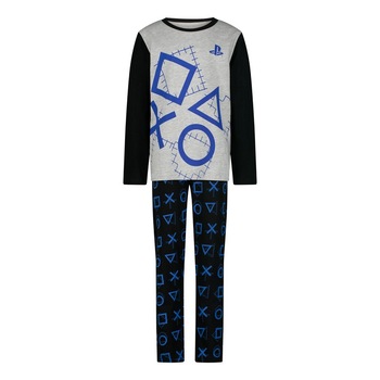 Pijamale copii, maneca lunga, Playstation, Gri/Negru Pijamale copii, maneca lunga, Playstation, Gri/Negru