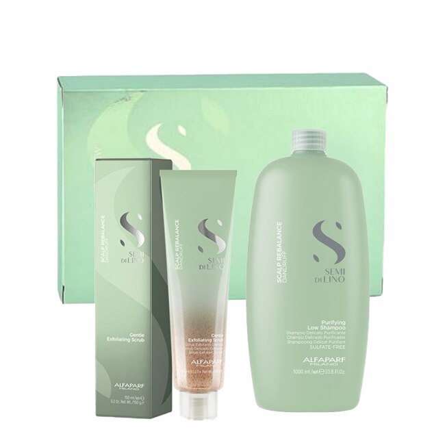 Set anti-matreata Alfaparf Milano Scalp Rebalance Sampon 1000 ml, Exfoliant 150 ml