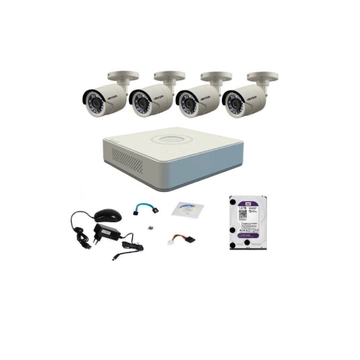Sistem complet de supraveghere 8 camere exterior Dahua 2MP IR 80m, DVR 8 canale, accesorii montaj