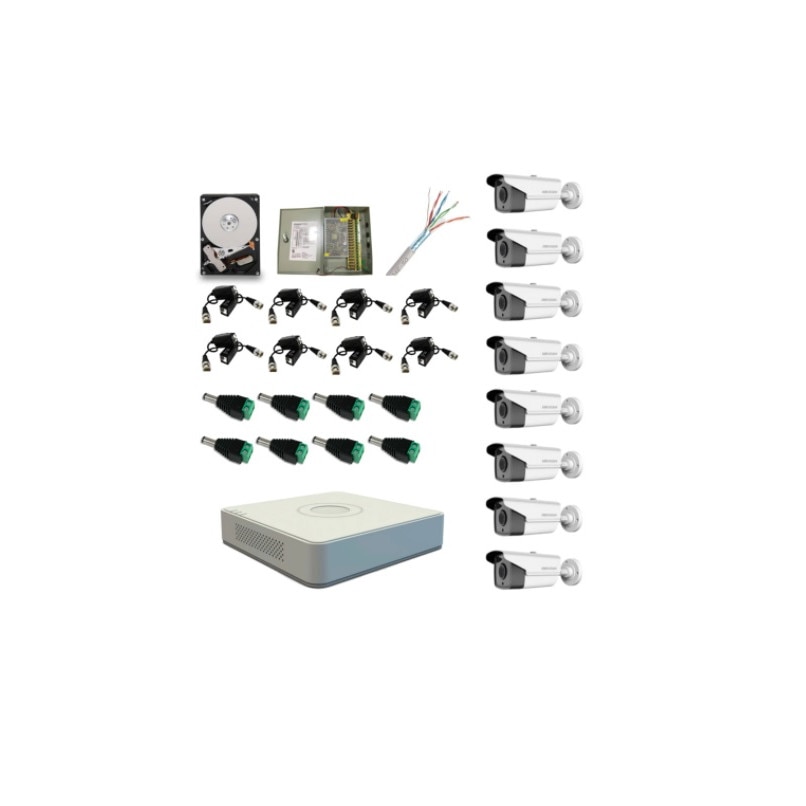 Sistem de supraveghere 8 camere Hikvision profesionale 2MP HDD 2 TB Inclus, UPS WELL 360W