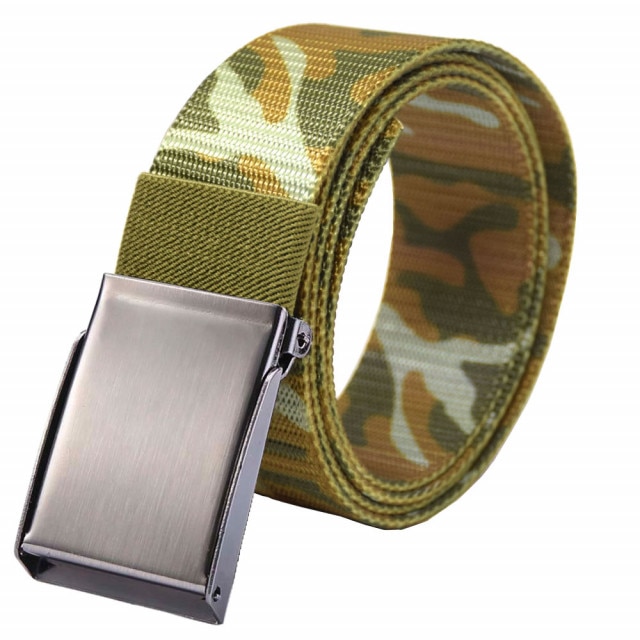 Curea centura Pufo Army Force pentru barbati 3.8 x 120 cm, reglabila, camuflaj, verde